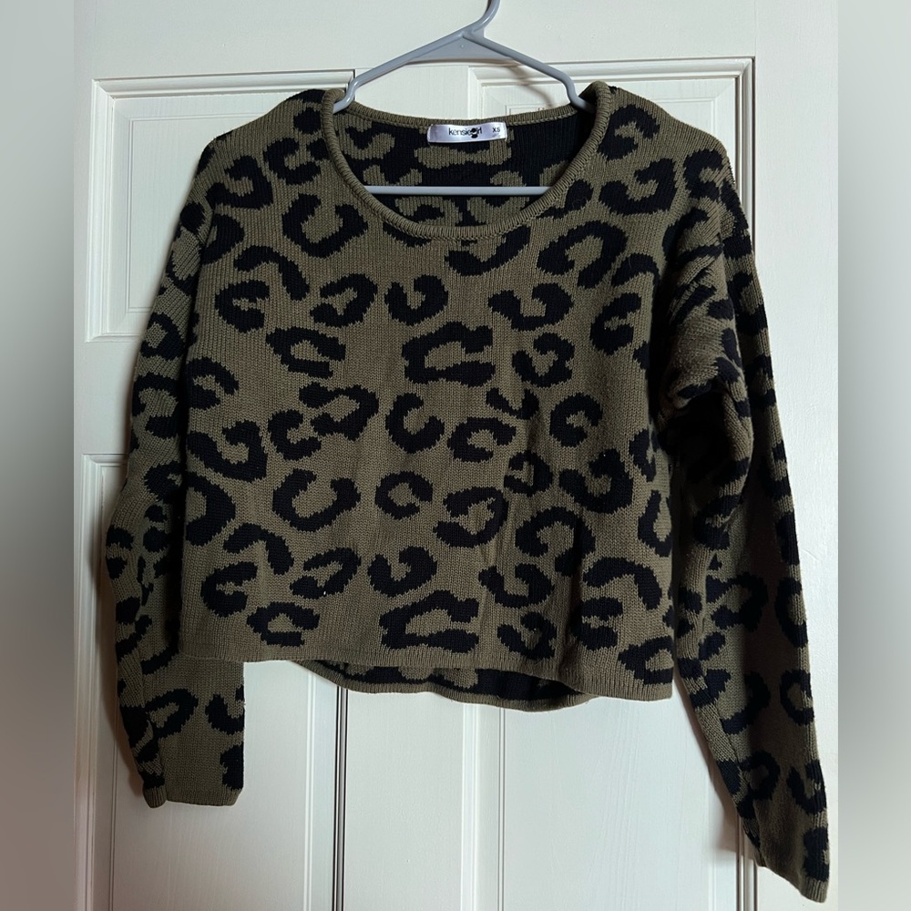 Kensie Girl Olive and Black Leopard-Print Sweater